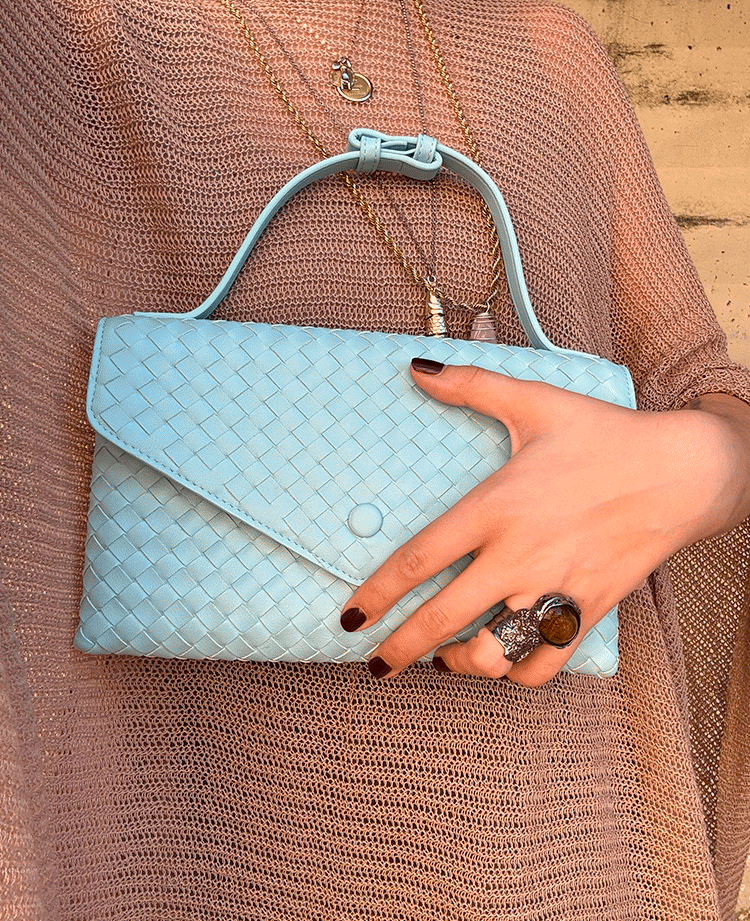 Woven Leather Top Handle Postina Bag