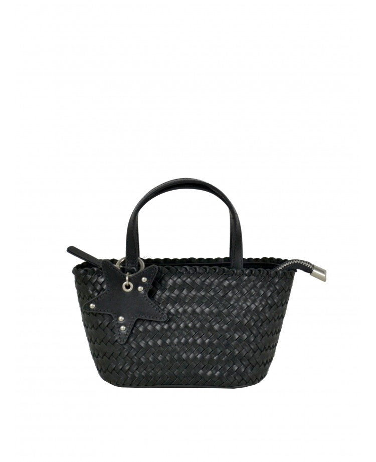 Woven Leather Mini Bag with Charm