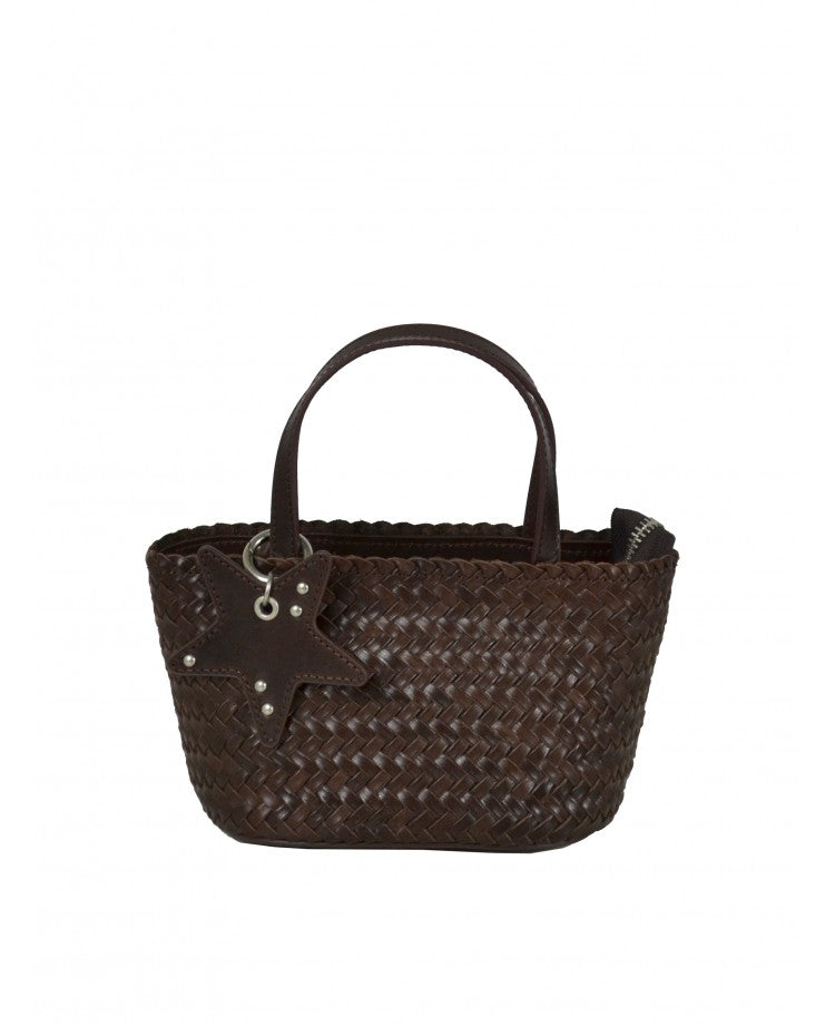 Woven Leather Mini Bag with Charm