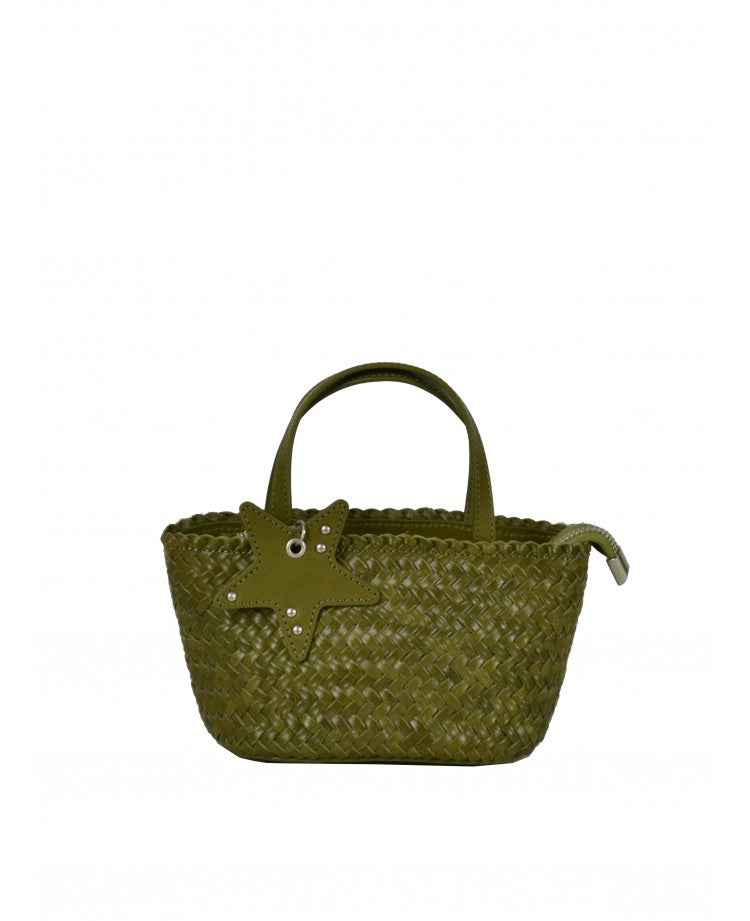 Woven Leather Mini Bag with Charm