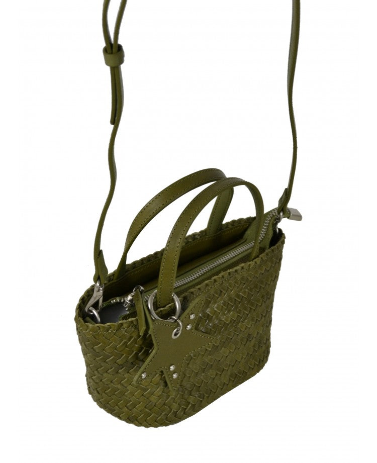 Woven Leather Mini Bag with Charm