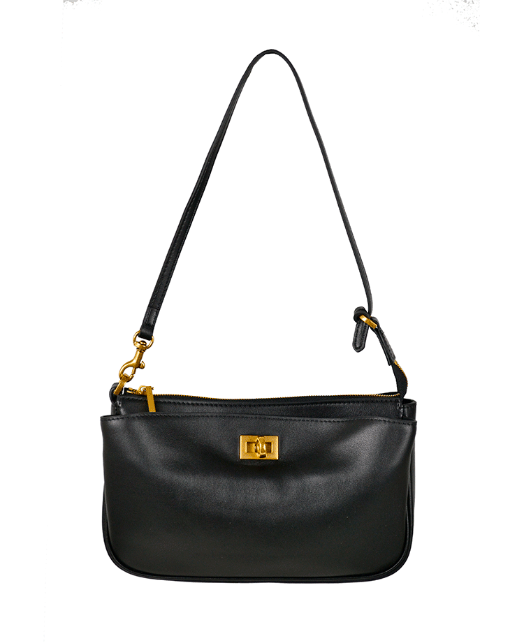 Leather Shoulder Bag with Twist Lock