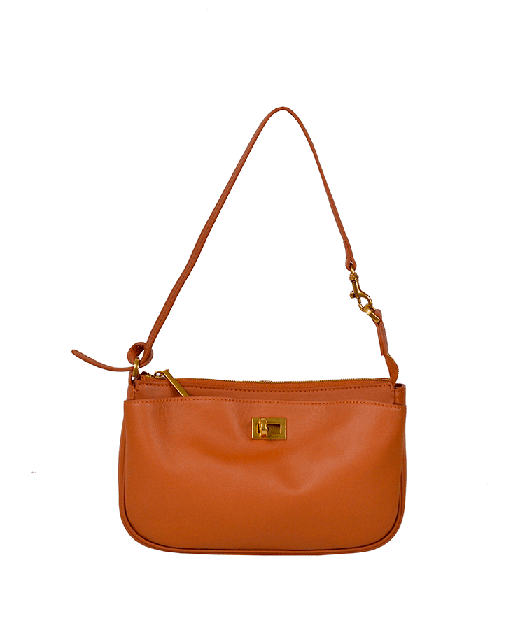 Leather Shoulder Bag with Twist Lock