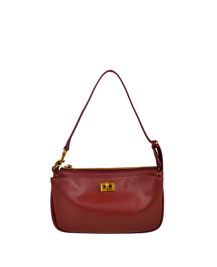 Leather Shoulder Bag with Twist Lock