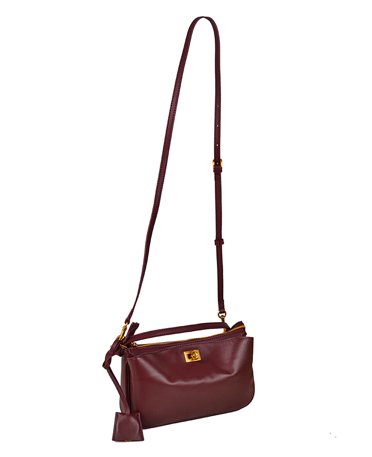 Leather Shoulder Bag with Twist Lock