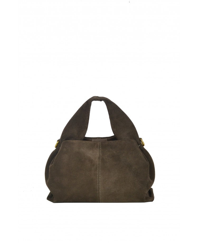 Suede Leather Top Handle Bag with Removable Strap