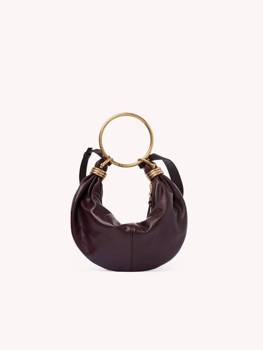 Leather Shoulder Bag with Gold Ring Detail