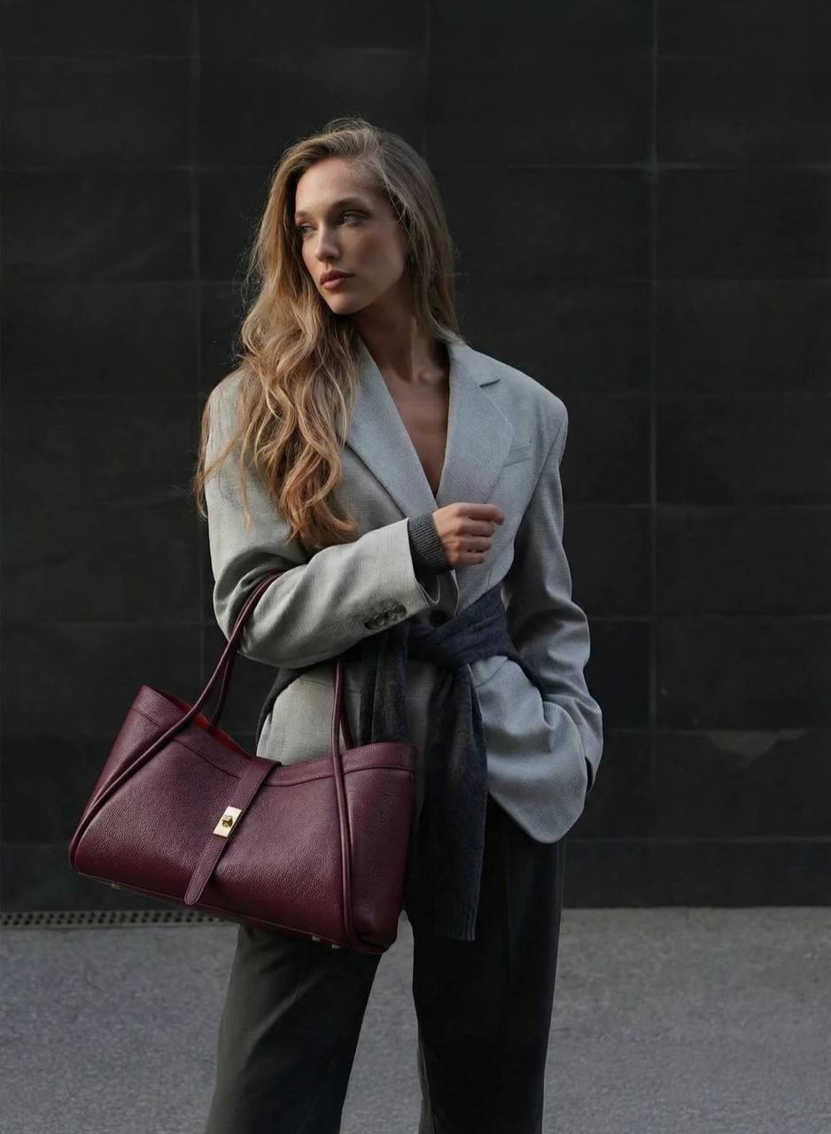 Italian Leather Structured Tote Bag