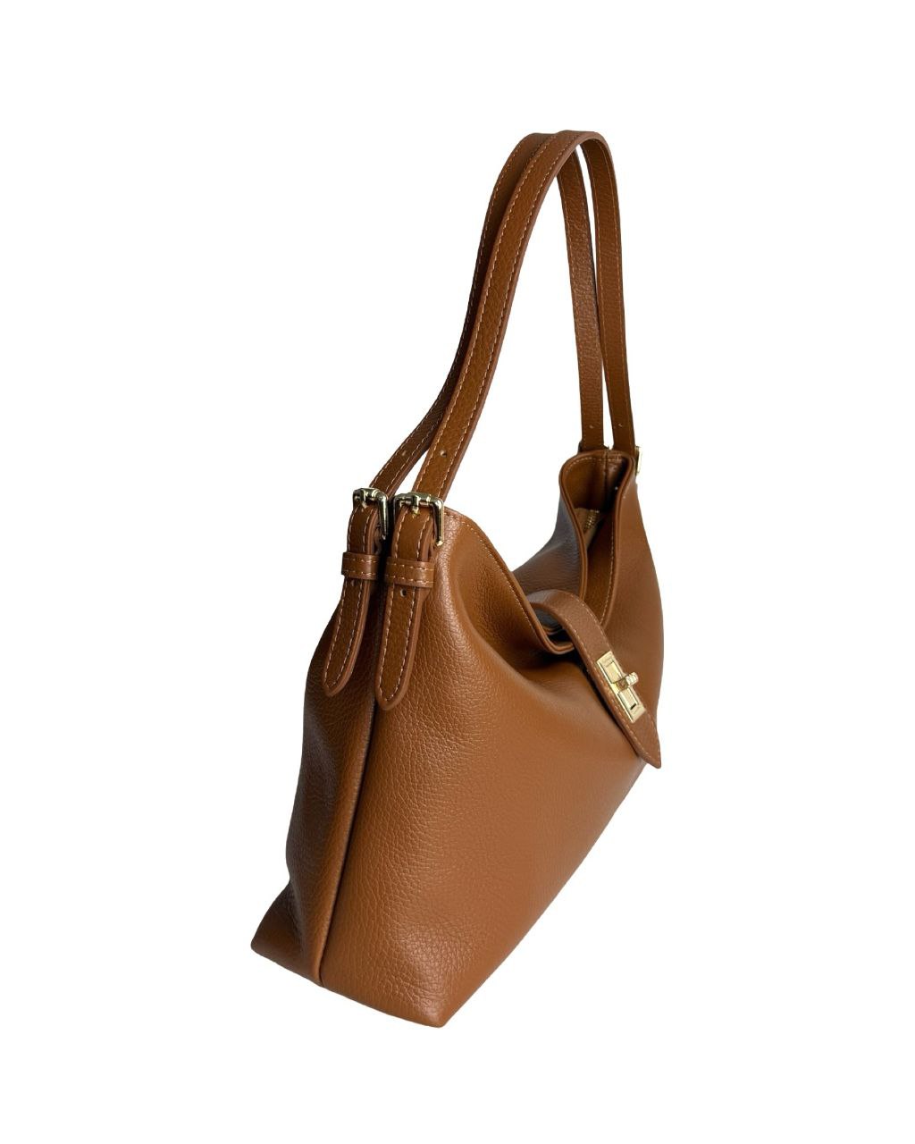Leather Shoulder Bag with Zip Closure & Detachable Strap