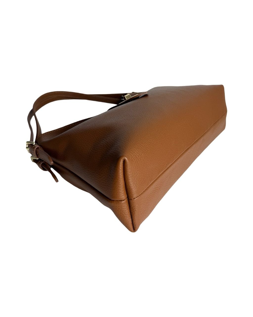 Leather Shoulder Bag with Zip Closure & Detachable Strap