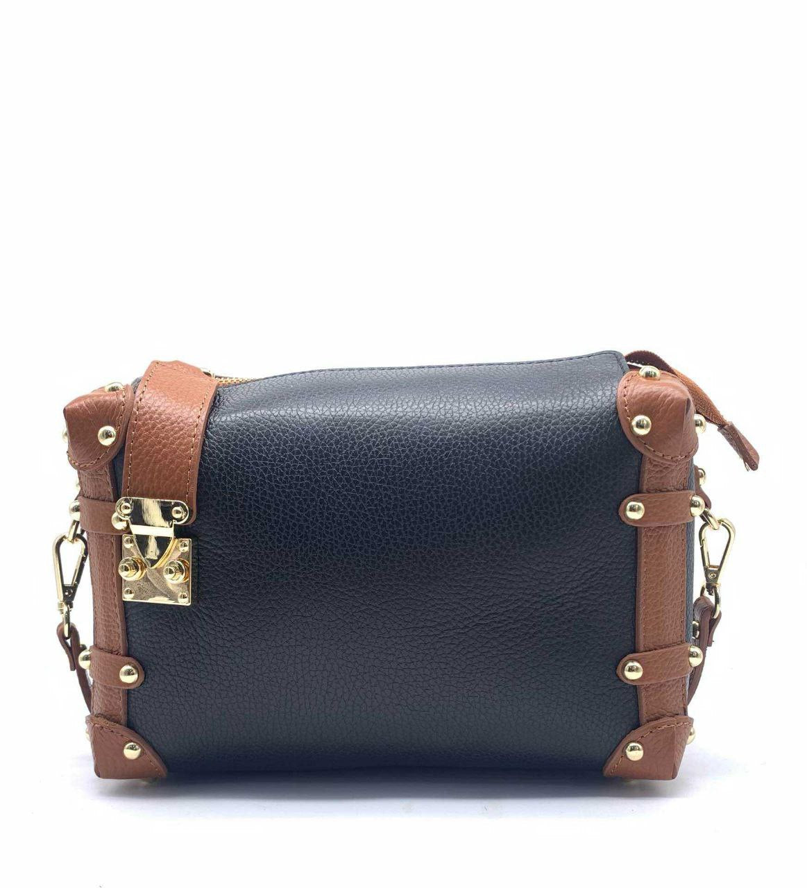 Sac bandoulière clouté en cuir véritable