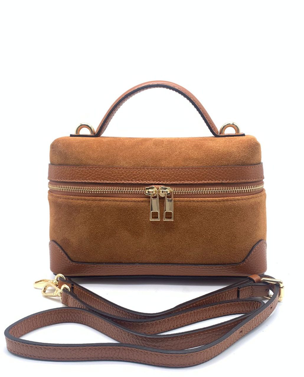 Suede Vanity Bag with Top Handle