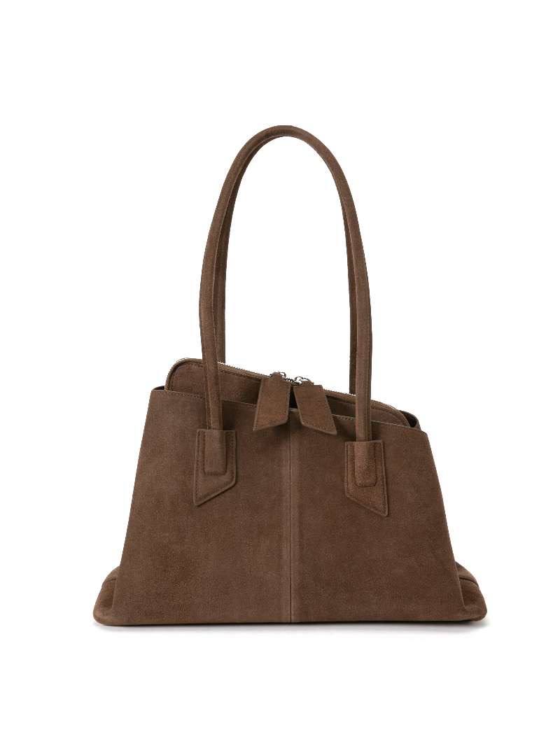 Large Suede Leather Tote Bag with Zip Closure