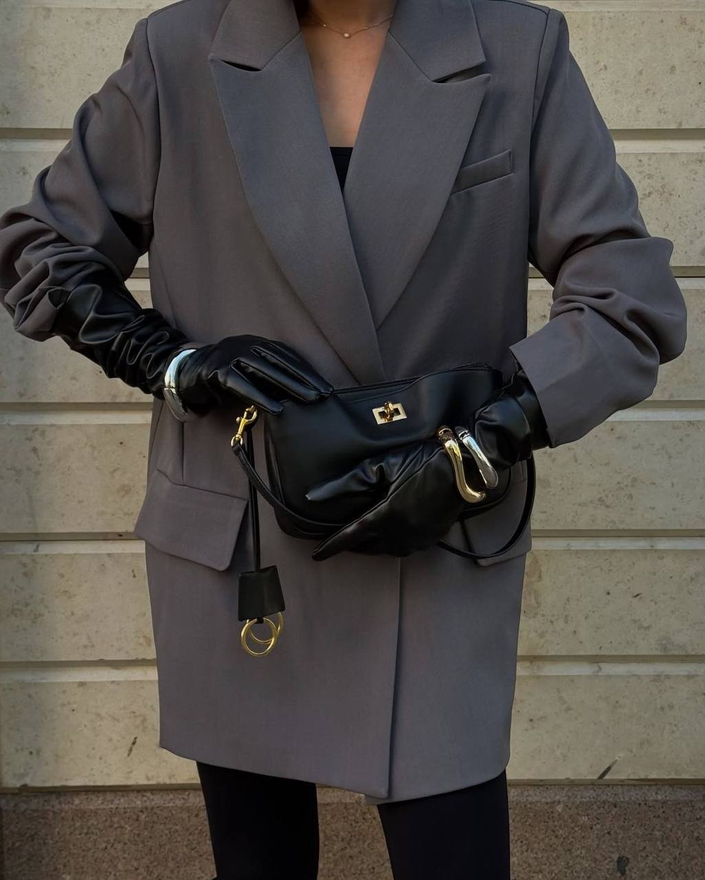 Leather Shoulder Bag with Twist Lock