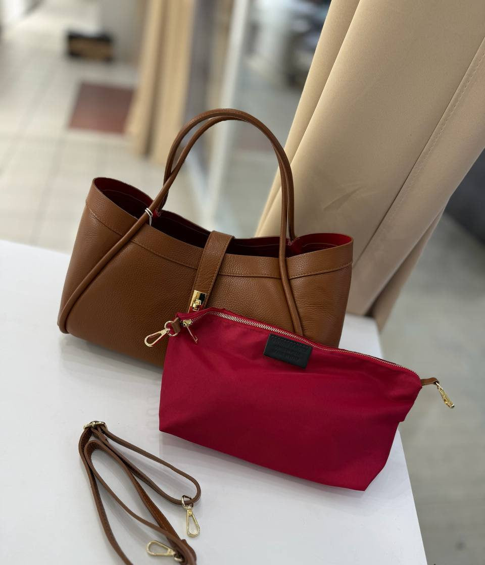 Italian Leather Structured Tote Bag