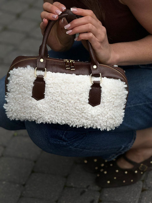 Italian Leather Teddy Top-Handle Bag — Cozy Luxury, Made in Italy