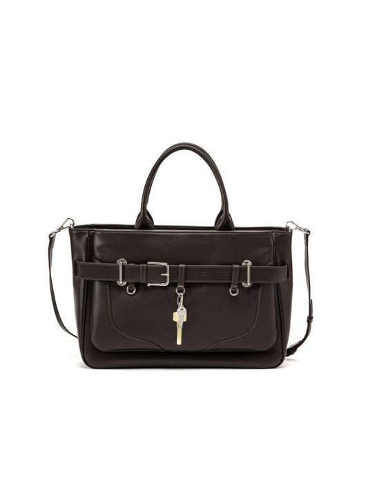 Structured Leather Handbag with Front Belt