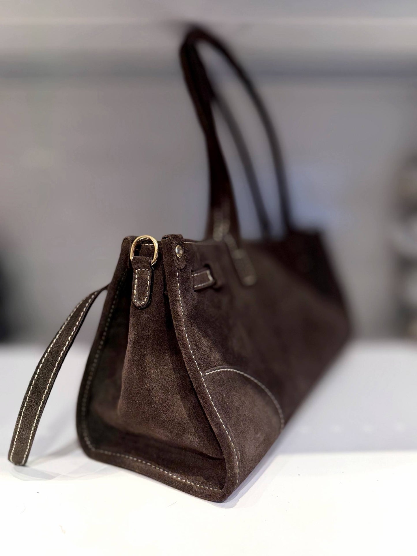 Elongated Suede Shoulder Bag