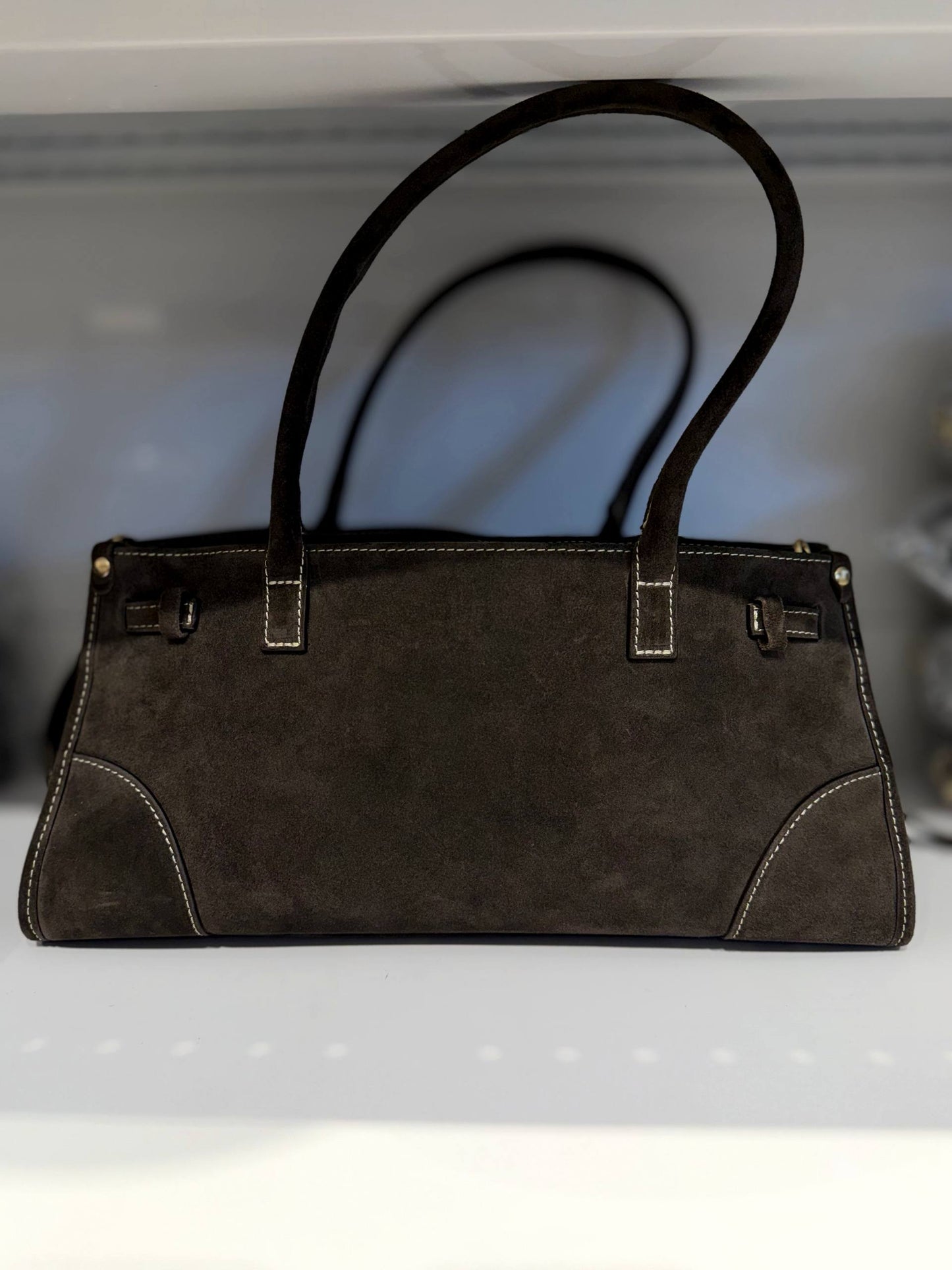 Elongated Suede Shoulder Bag