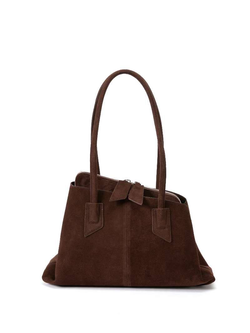 Large Suede Leather Tote Bag with Zip Closure