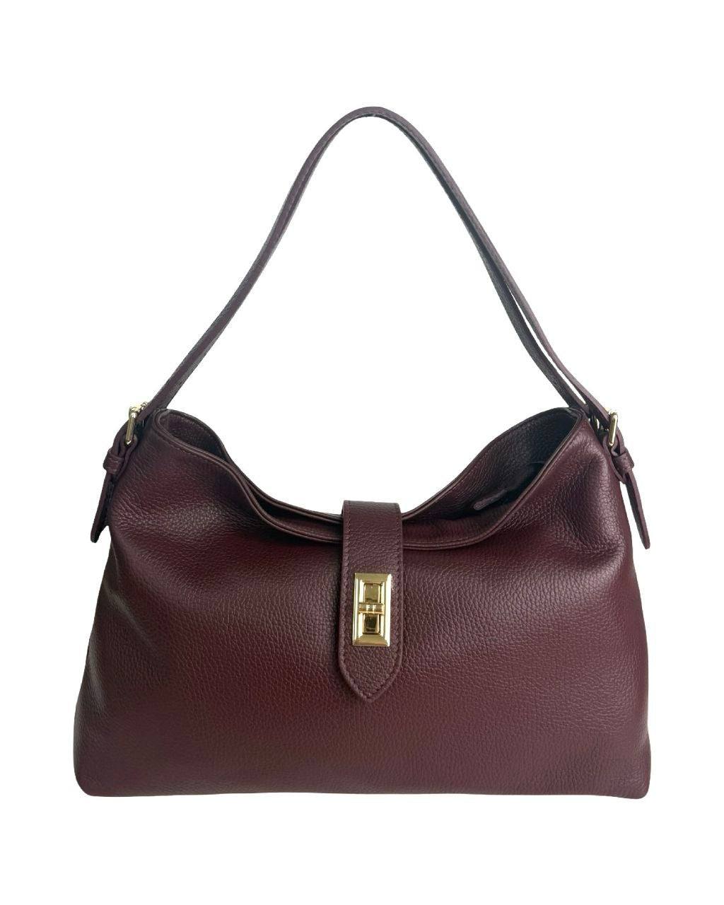 Leather Shoulder Bag with Zip Closure & Detachable Strap