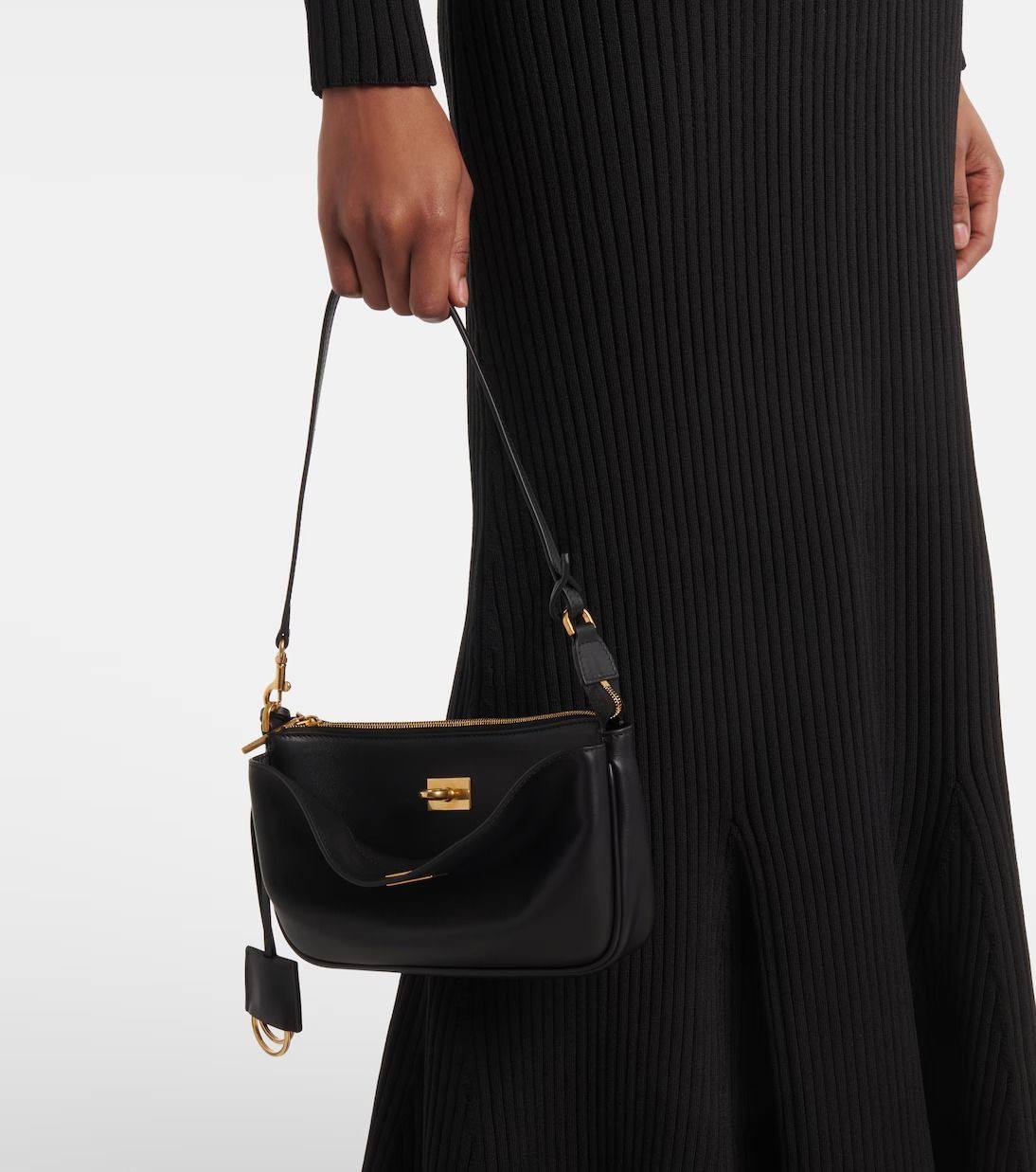 Leather Shoulder Bag with Twist Lock