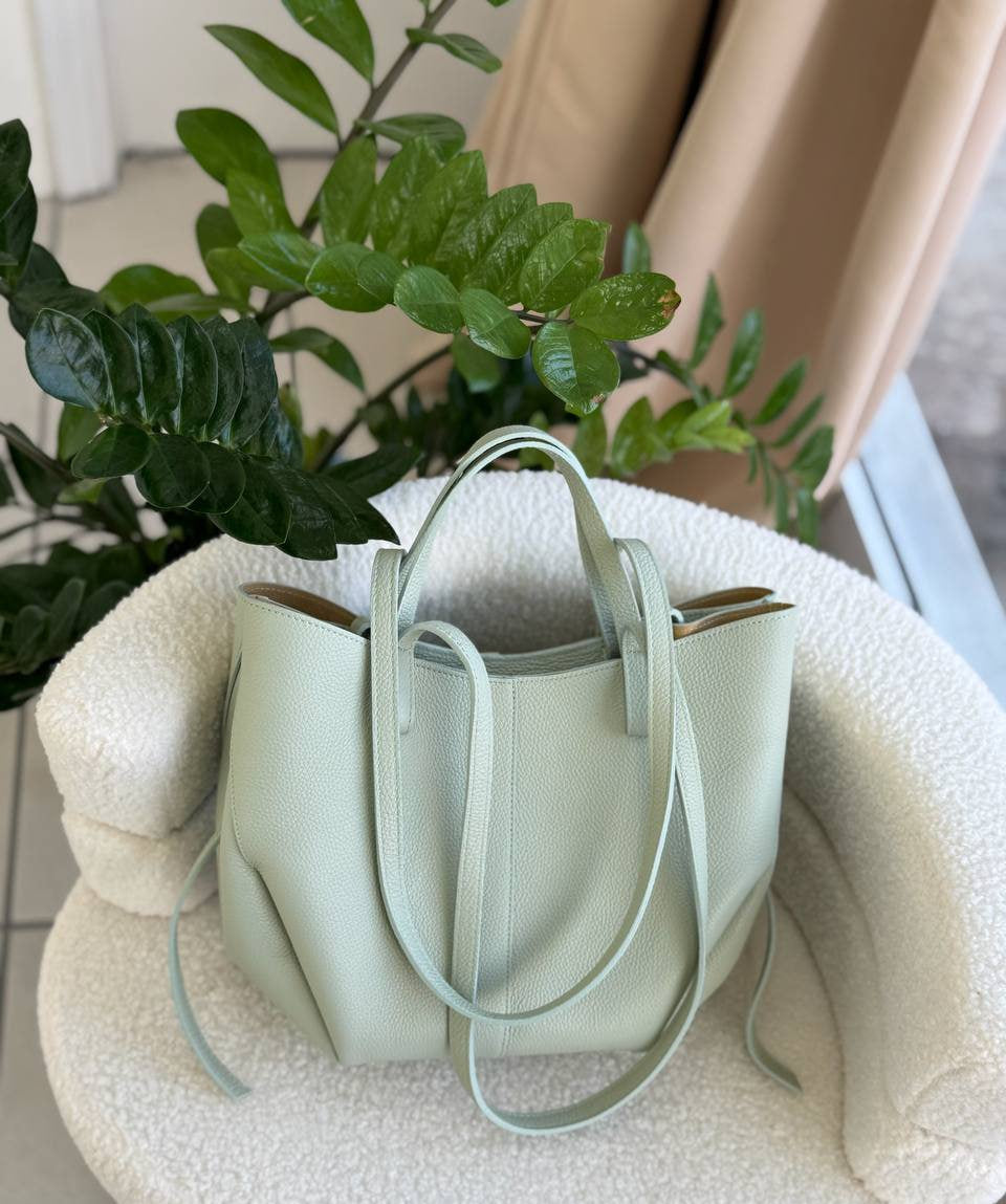 Leather Tote Bag with Removable Pouch