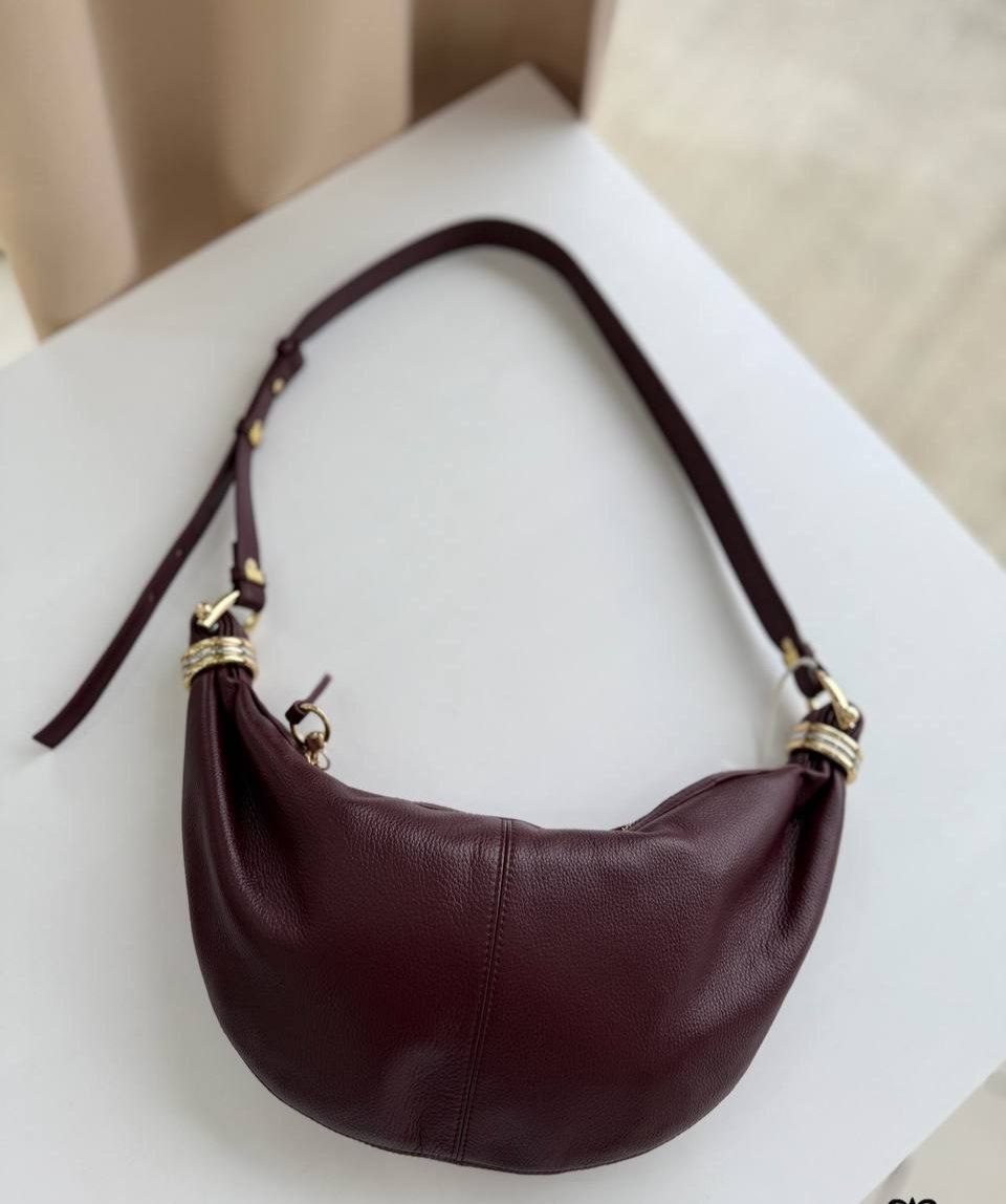 Leather Shoulder Bag with Gold Ring Detail