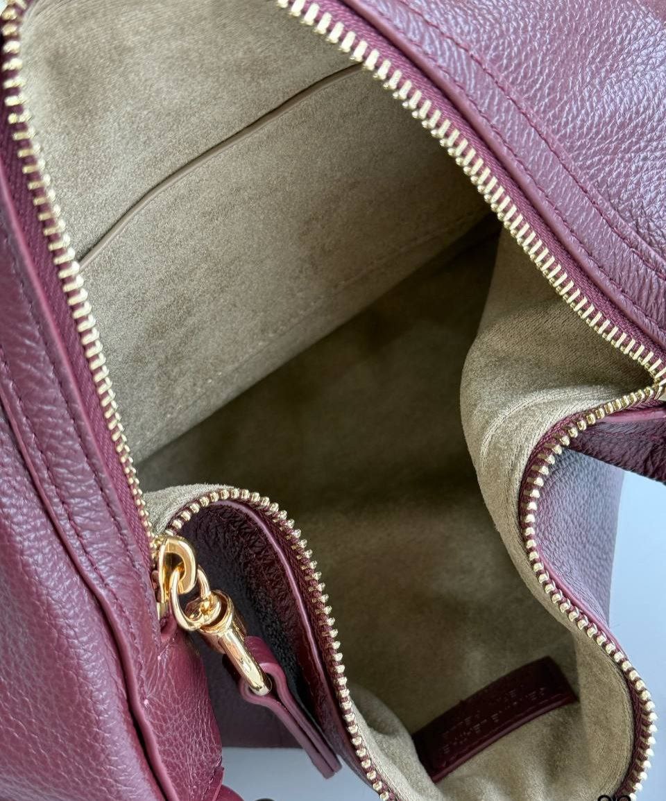 Leather Shoulder Bag with Gold Ring Detail