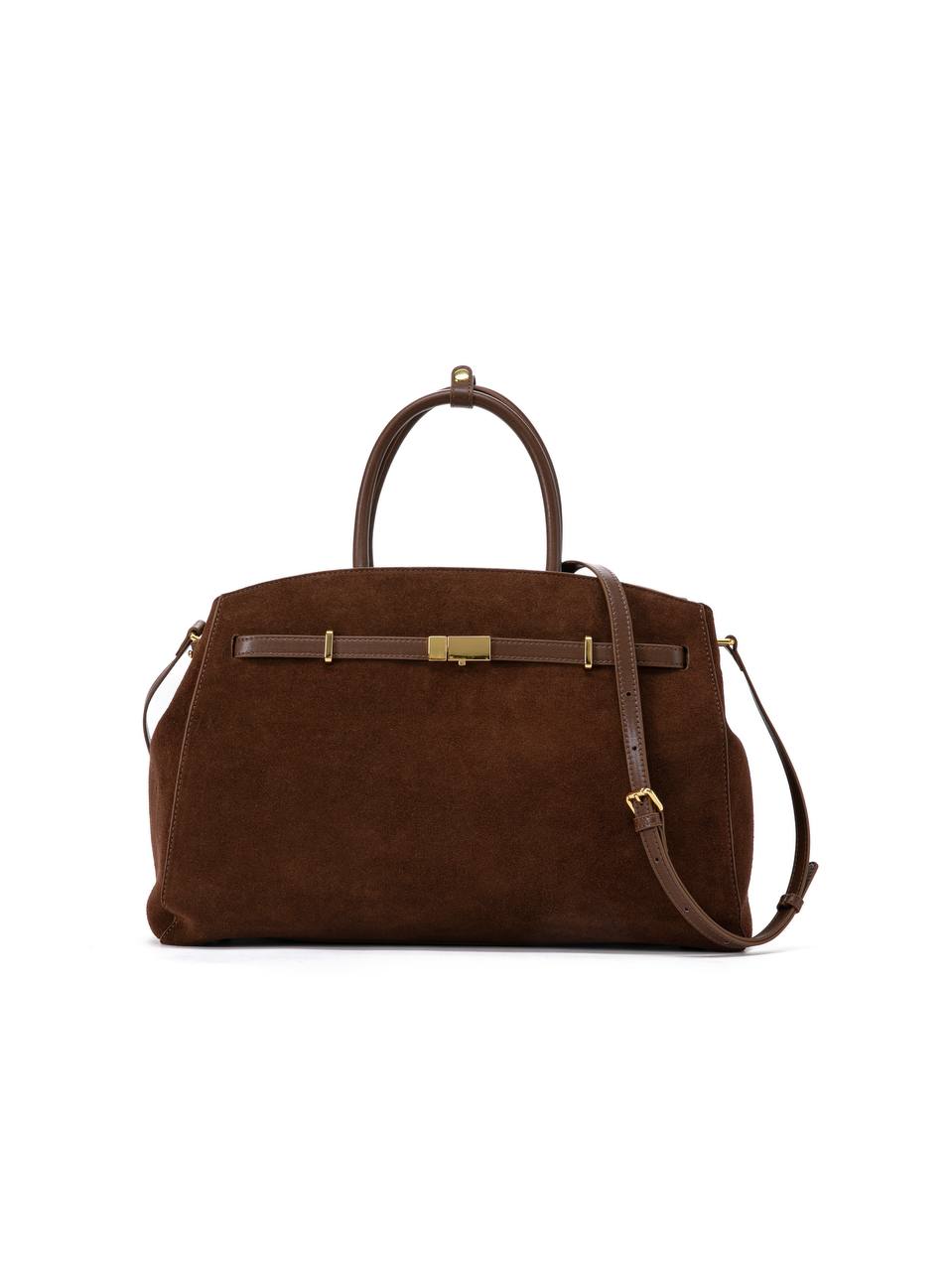 Große Henkeltasche aus Wildleder mit Schulterriemen