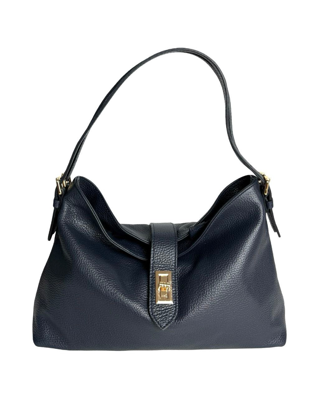 Leather Shoulder Bag with Zip Closure & Detachable Strap