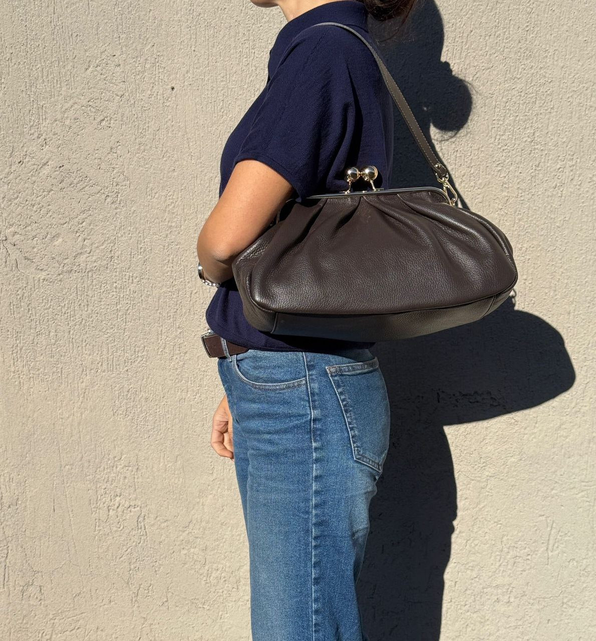 Leather Frame Bag with Kiss-Lock