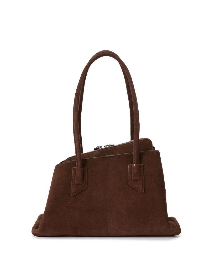 Large Suede Leather Tote Bag with Zip Closure