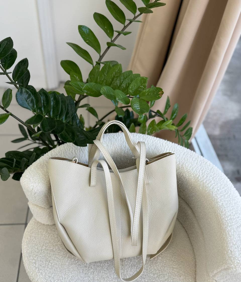 Leather Tote Bag with Removable Pouch