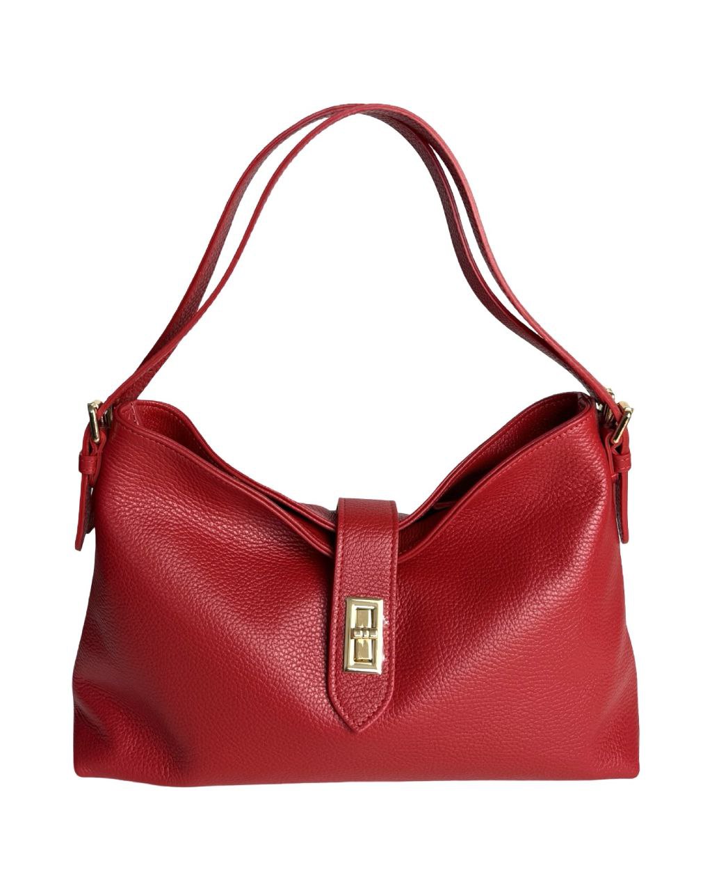 Leather Shoulder Bag with Zip Closure & Detachable Strap