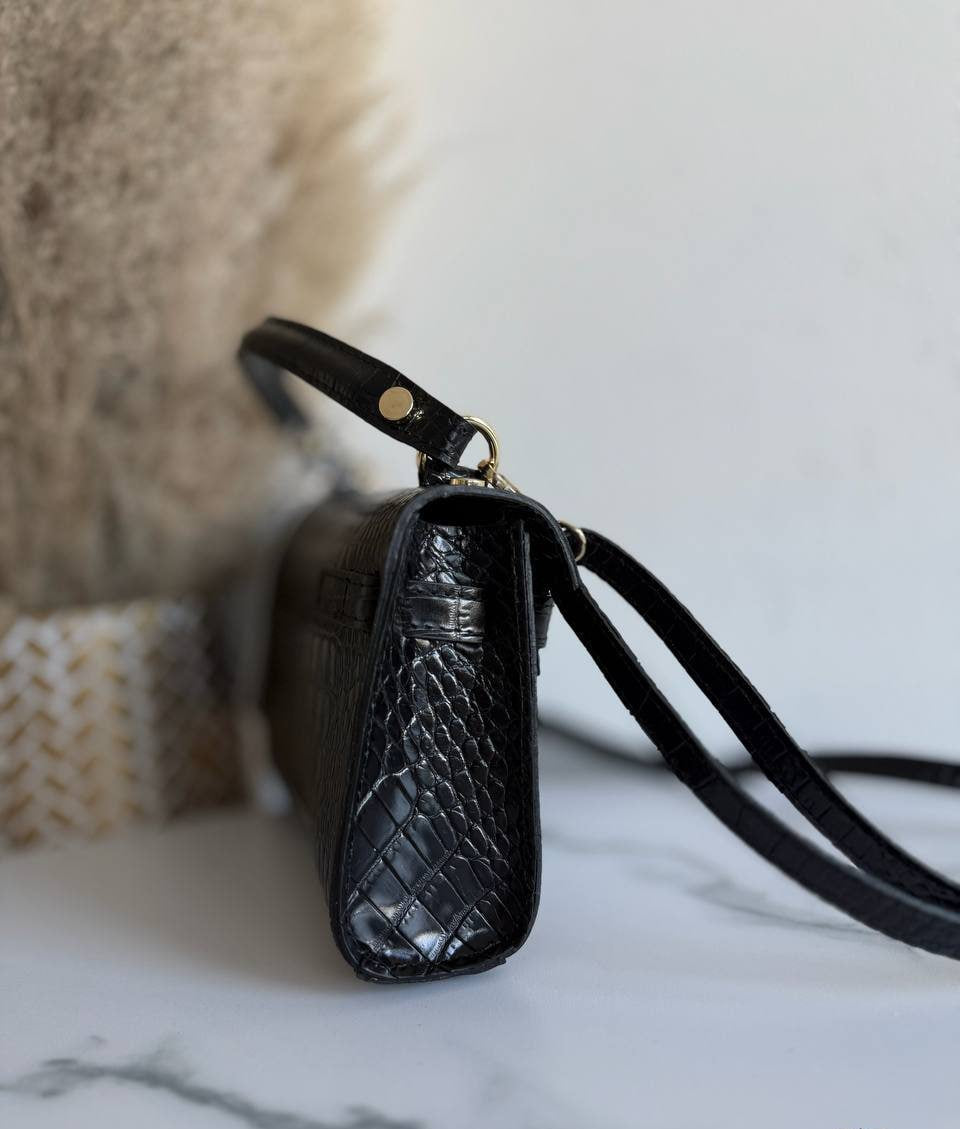 Borsa in Pelle Stampa Cocco con Tracolla