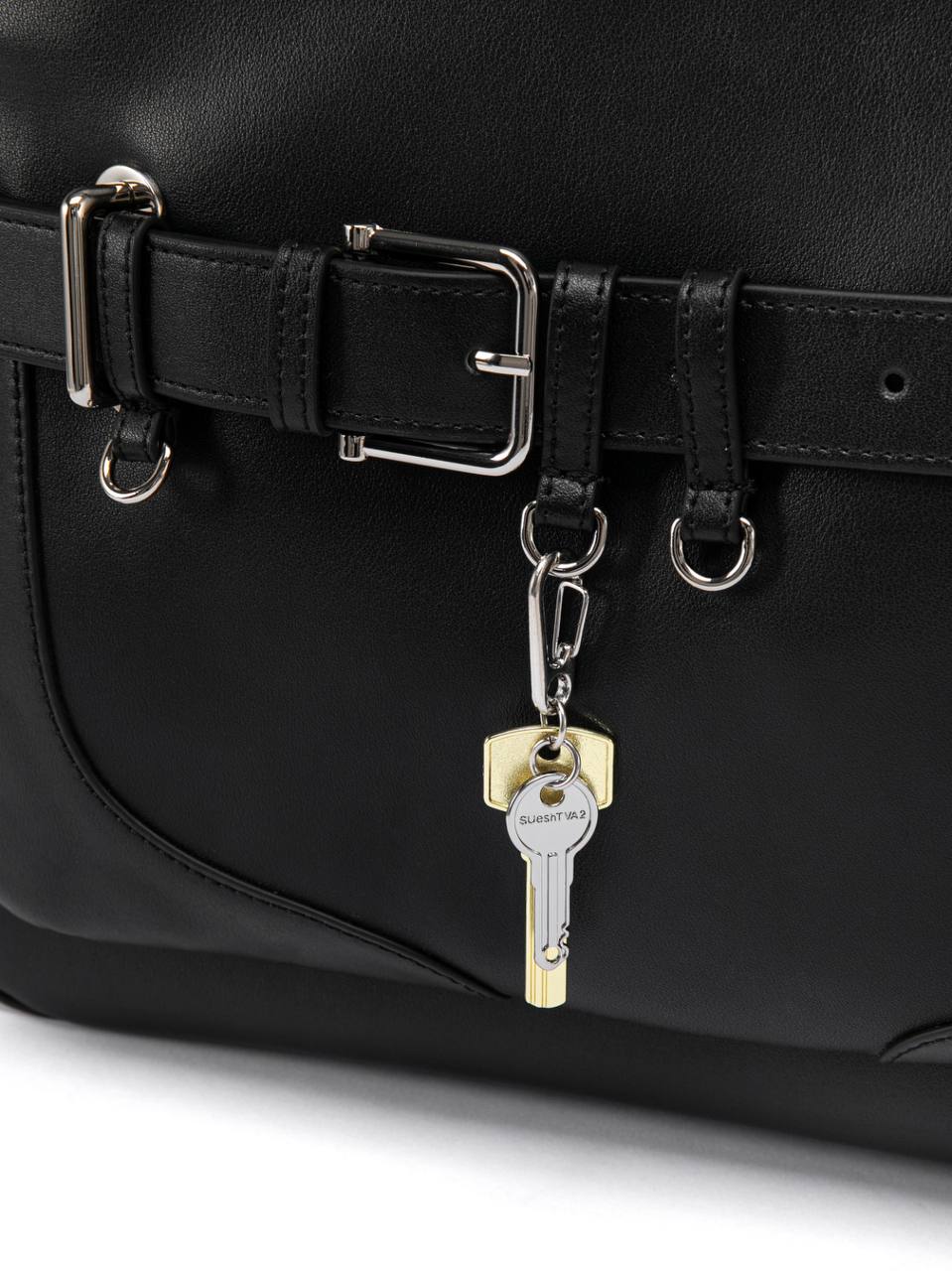 Structured Leather Handbag with Front Belt