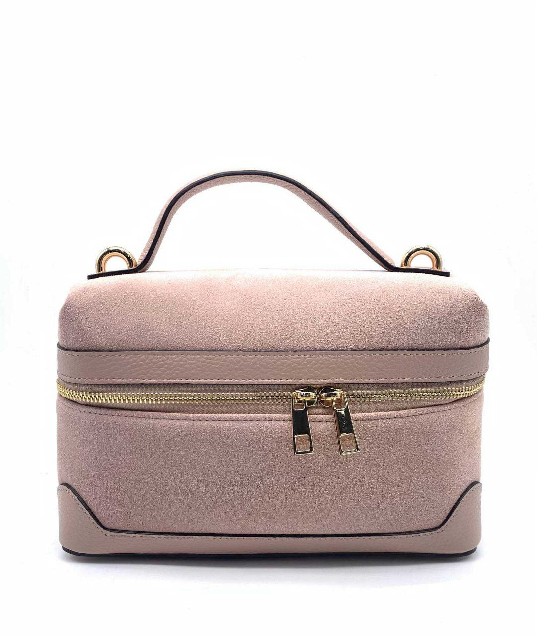 Suede Vanity Bag with Top Handle