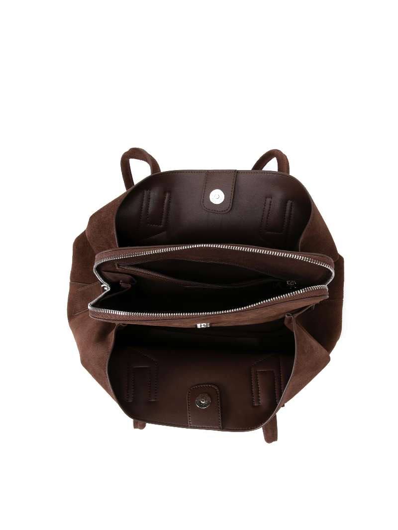 Large Suede Leather Tote Bag with Zip Closure