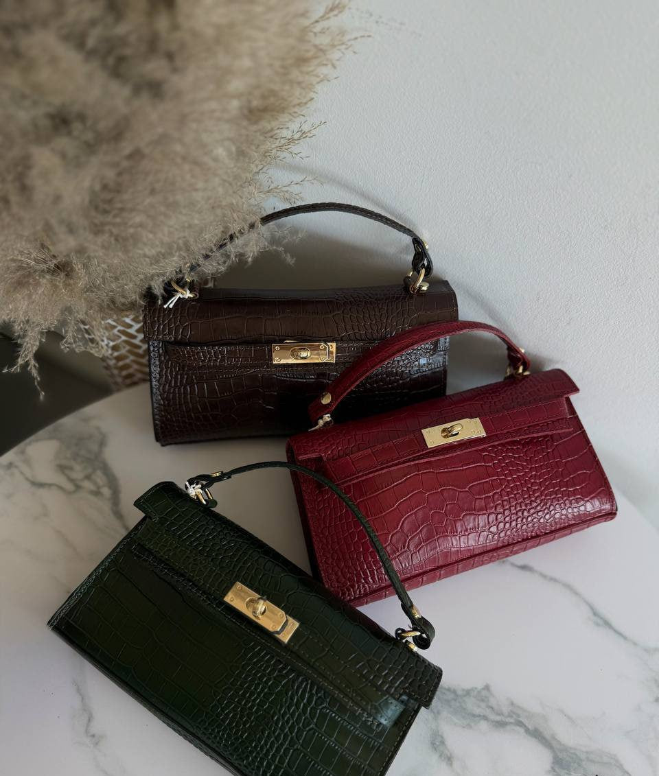 Borsa in Pelle Stampa Cocco con Tracolla