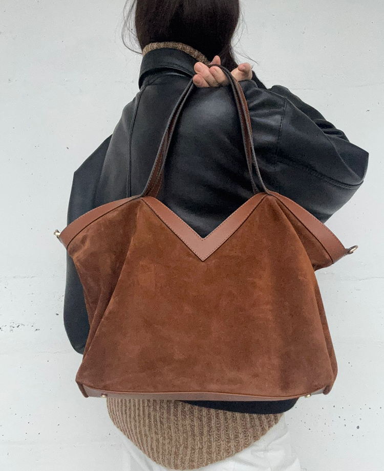 Suede V Shopping Bag with Removable Strap