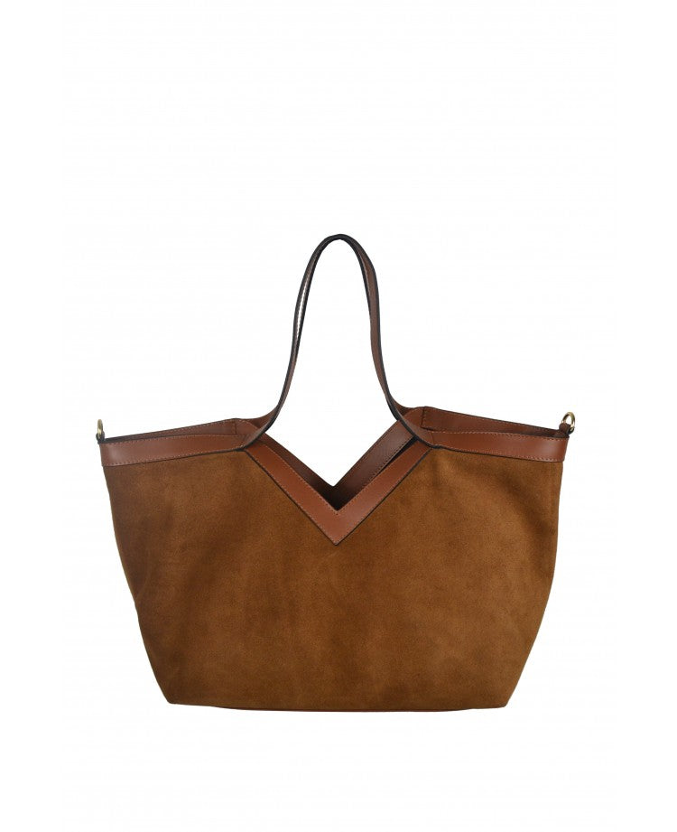 Suede V Shopping Bag with Removable Strap